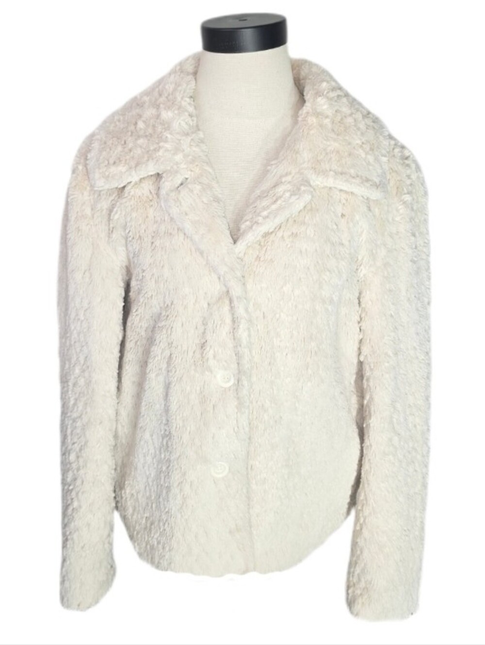 Erin London Jacket Faux Fur Button Front Off-White Size L - Picture 13 of 13